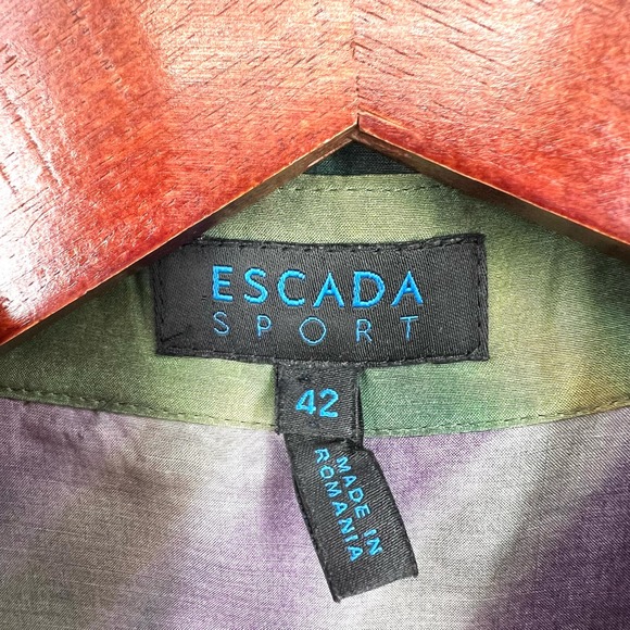 Escada Sport Women Sz 42 Large Silk Blend 3/4 Sleeve Blouse Shirt Top Mardi Gras - Picture 2 of 10